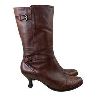 BASS Lippy Brown Leather Mid Calf Heeled Boots Women’s Size 9.5M